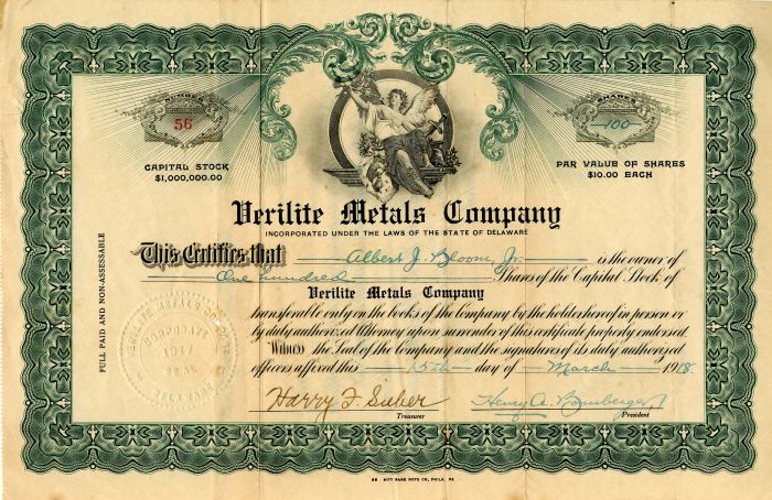 Verilite Metals Co. - Stock Certificate