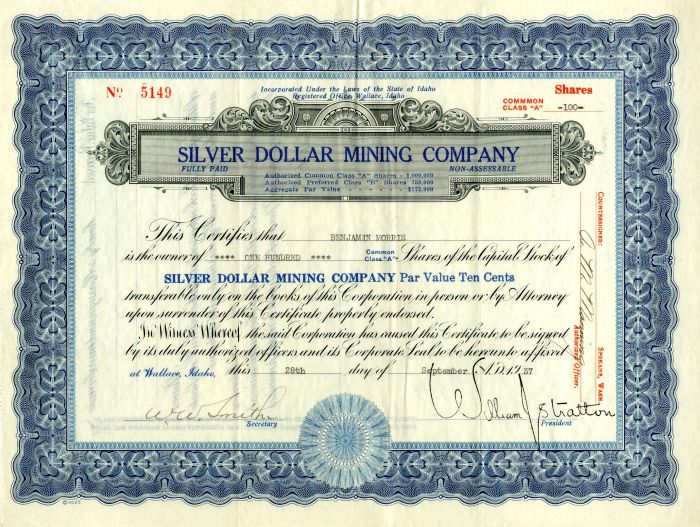 Silver Dollar Mining Co. - Stock Certificate