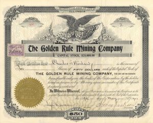 Golden Rule Mining Co. - 1901 dated Clear Creek County, Colorado Mining Stock Certificate