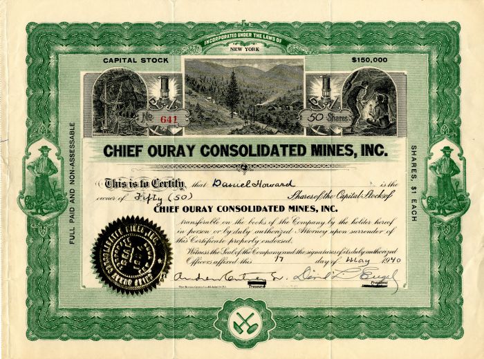 Chief Ouray Consolidated Mines, Inc. - Stock Certificate