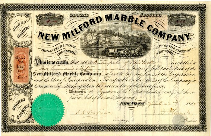 New Milford Marble Co. - Stock Certificate