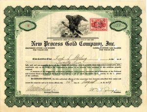 New Process Gold Co., Inc. - Stock Certificate