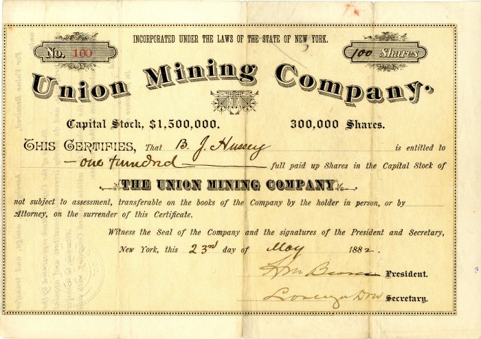 Union Mining Co. - Stock Certificate