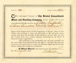 Bristol Consolidated Mines and Smelting Co. - Stock Certificate