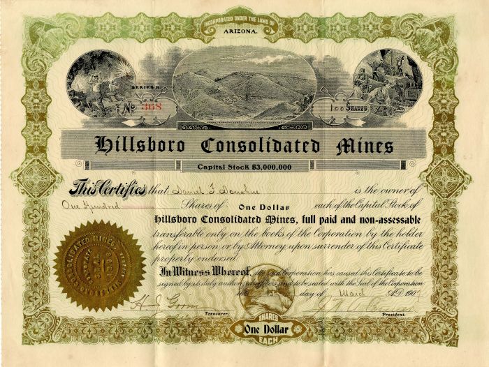 Hillsboro Consolidated Mines - Stock Certificate