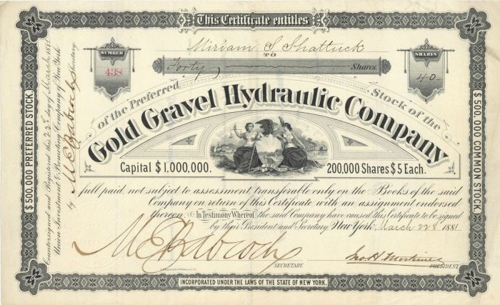 Gold Gravel Hydraulic Co. - Stock Certificate