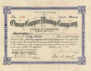 Oneco Copper Mining Co. - Stock Certificate