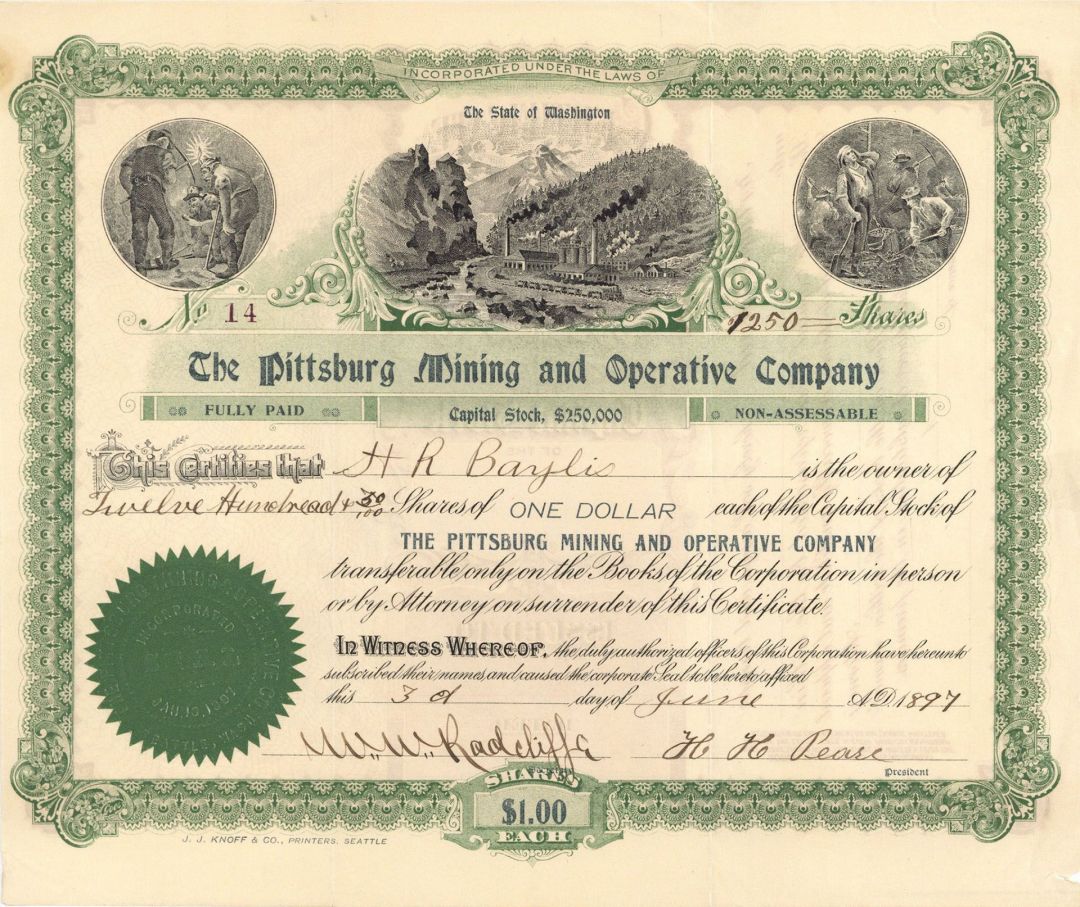 Pittsburg Mining and Operative Co. - Stock Certificate