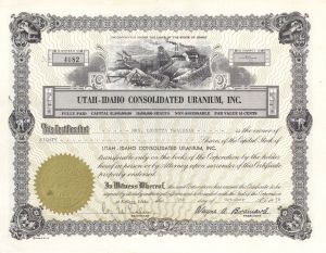 Utah-Idaho Consolidated Uranium, Inc. - 1950's-1970's dated Mining Stock Certificate