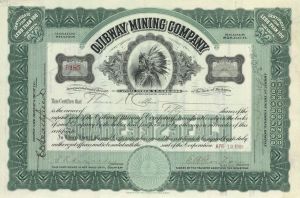 Ojibway Mining Co. - 1909-10 dated Stock Certificate - Very Beautiful Indian Vignette