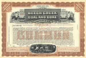 Beech Creek Coal and Coke Co. - 1920's-1940's dated Mining Stock Certificate