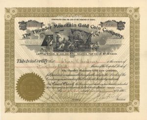 Thunder Mountain Gold Coin Co. - 1905 dated Mining Stock Certificate