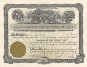 Amalgamated Gold Mining Co. - 1931 dated Mining Stock Certificate