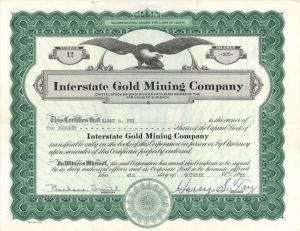 Interstate Gold Mining Co. - 1935 dated Mining Stock Certificate