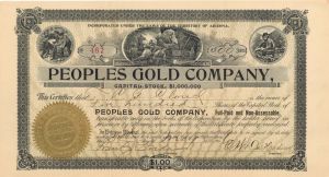 Peoples Gold Co. -  1906 dated Stock Certificate