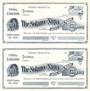 Solano and Napa Gold and Silver Mining Co. - Uncut Sheet of 2- Unissued Stock Certificate