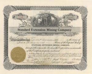 Standard Extension Mining Co. -  1927 or 1929 dated Stock Certificate