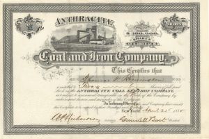 Anthracite Coal and Iron Co. - 1880 dated Stock Certificate