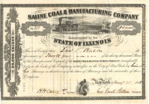 Saline Coal and Manufacturing Co. - 1858 dated Stock Certificate