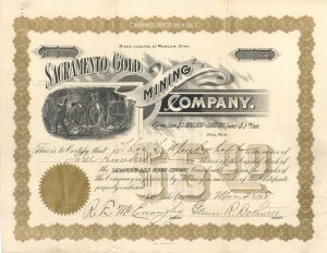 Sacramento Gold Mining Co. - 1898 dated Stock Certificate