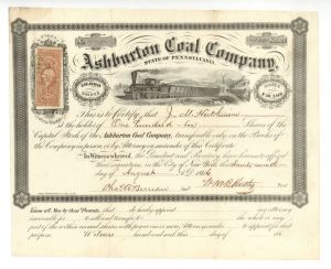 Ashburton Coal Co. - 1866 dated Stock Certificate