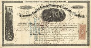 Harmon Gold and Silver Mining Company of New York - 1867 dated Stock Certificate
