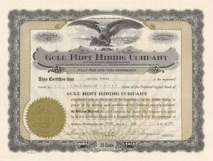 Gold Mint Mining Co. - 1937 dated Stock Certificate