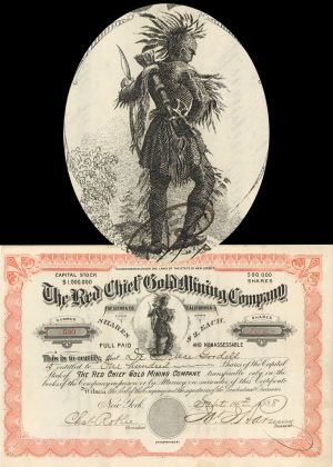 Red Chief Gold Mining Co. - 1888 dated Stock Certificate