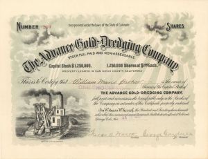 Advance Gold-Dredging Co. - 1900 dated Stock Certificate