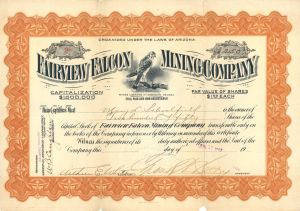 Fairview Falcon Mining Co. - 1907 dated Stock Certificate
