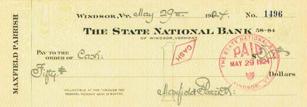 Maxfield Parrish - Great Signed Check