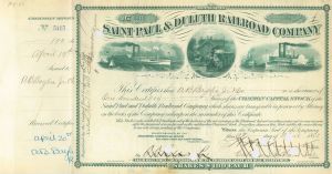 Saint Paul and Duluth Railroad - Stock Certificate