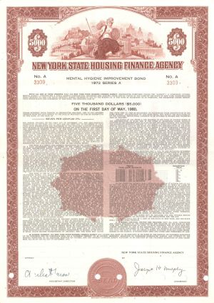 New York State Housing Finance Agency - 1972 dated $5,000 Bond