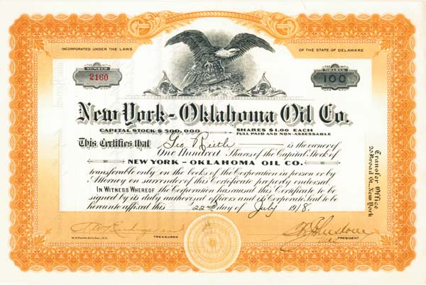 New York - Oklahoma Oil Co. - Stock Certificate