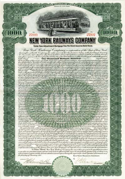 New York Railways - Bond (Uncanceled)