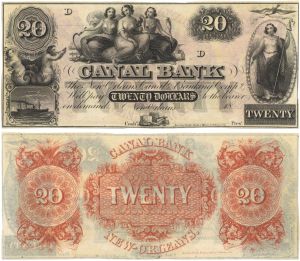 $20 Canal Bank - circa 1800's Obsolete Banknote - Paper Money - New Orleans, Louisiana