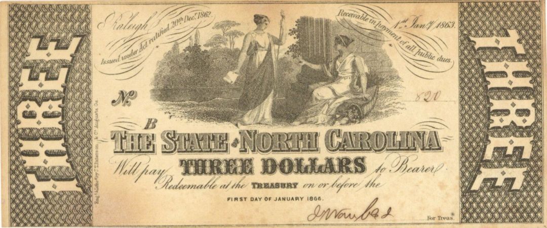 State of North Carolina $3 - Obsolete Notes