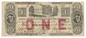 Bank of the State of South Carolina $1 - 1862 dated Obsolete Note - Charleston, South Carolina