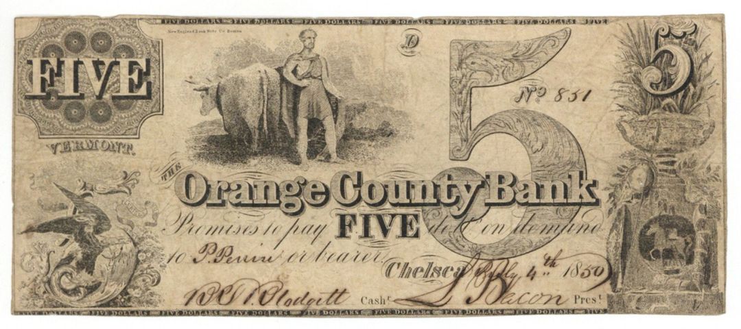 Orange County Bank $5 - Obsolete Notes