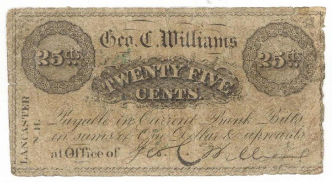 Geo. C. Williams 25 Cents -  Obsolete Paper Money