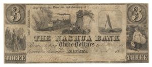 Nashua Bank 3 dollars dated 1853 - Obsolete Banknote - Paper Money