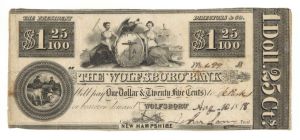 Wolfsboro' Bank 1 dollar and 25 cents - Obsolete Banknote - Paper Money