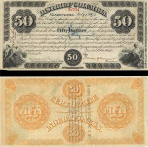 District of Columbia $50 - 1874 dated Obsolete Banknote - Paper Money