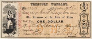 Treasurer of the State of Texas $1.00 - 1862 dated Obsolete Banknote - Paper Money