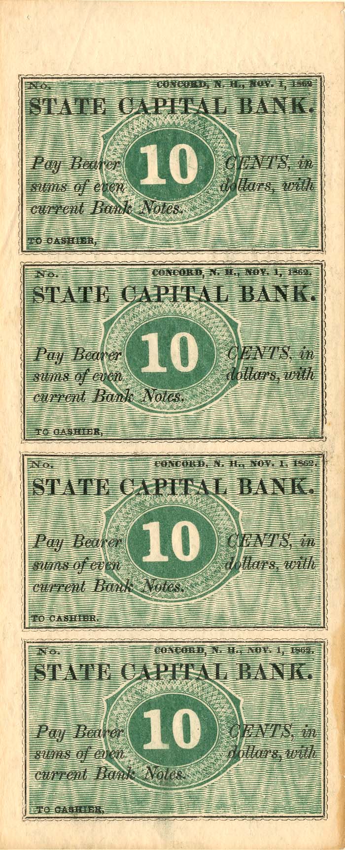 State Capital Bank - Uncut Obsolete Sheet - Broken Bank Notes