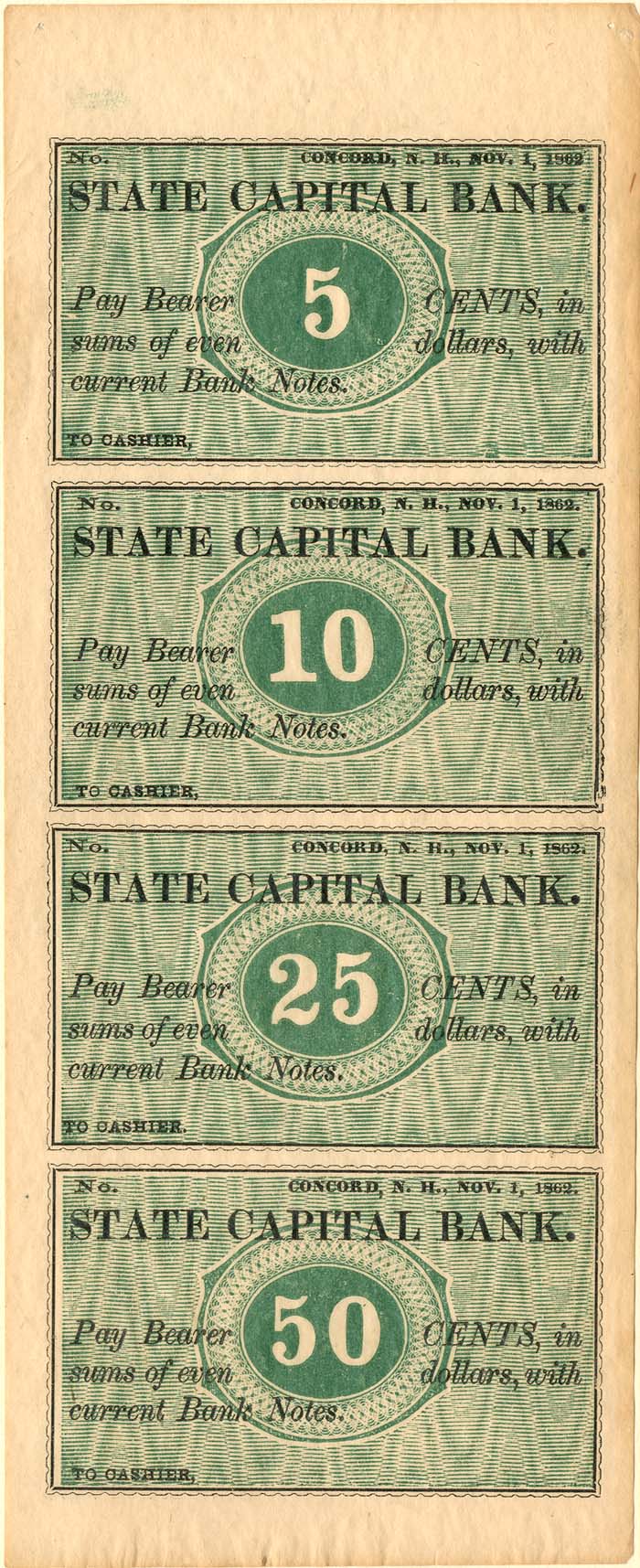 State Capital Bank - Uncut Obsolete Sheet - Broken Bank Notes