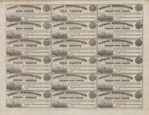 Farmers' and Merchants' Bank Uncut Sheet of 18 Notes -5/10/25/50 Cents - Obsolete Paper Money