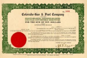 Colorado Gas and Fuel Co. - Stock Certificate (Uncanceled)