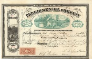 Perkiomen Oil Co. - 1865 dated Stock Certificate (Uncanceled)