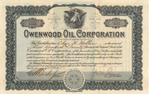 Owenwood Oil Corp. - 1921 or 1922 dated Stock Certificate